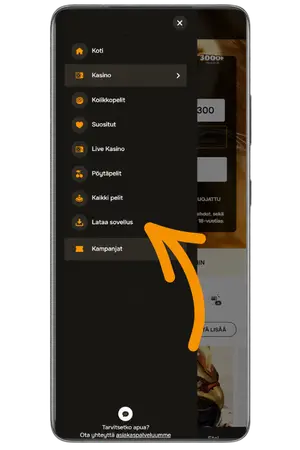Avaa kasinosivusto puhelimen selaimessa Jellona App