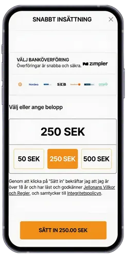 Jellona insättning med Zimpler – välj belopp och bank